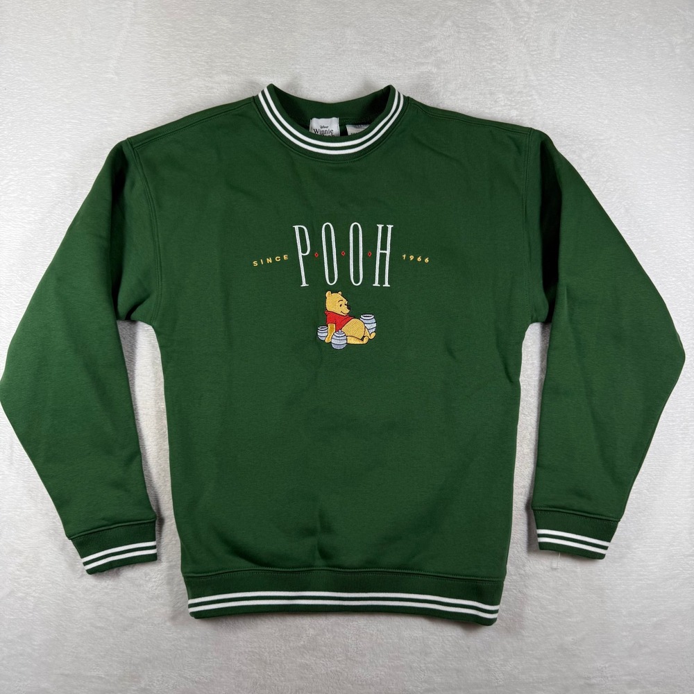 Disney Parks Winnie the Pooh Pullover Sweatshirt Green Embroidered Womens XS